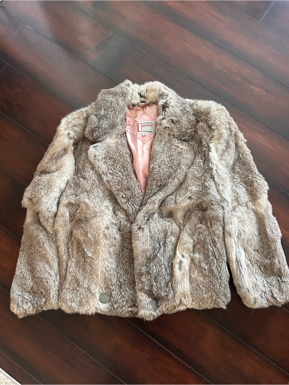 Upward Women's Bomber Jacket in Light Gray Rabbit Fur with Pink Lining size sm